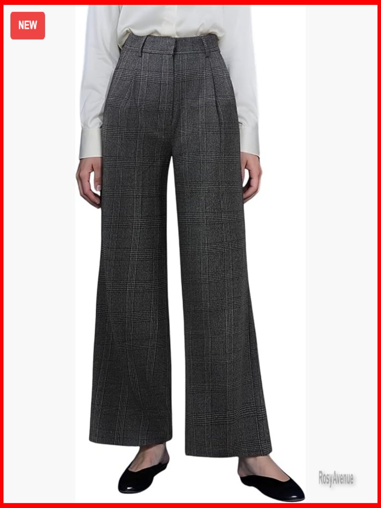 High Waisted Wide Leg Palazzo Pants Flowy Tall Women Trousers Plaid